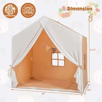 Costway Kid's Play Tent Toddler Playhouse Castle Solid Wood Frame with Washable Mat Orange/Pink