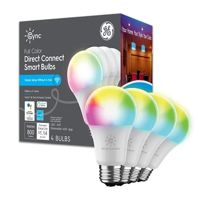 General Electric GE Cync LED 9W (60W Replacement) Smart Home Full Color A19 Smart Bulbs (4 Ct)