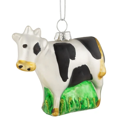 Northlight 3" White and Black Cow Glass Christmas Ornament
