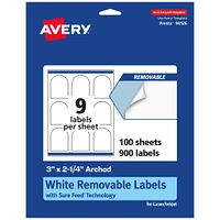 Avery Matte White Removable Arched Labels with Sure Feed Technology, Print-to-the-Edge, 3" x 2.25"