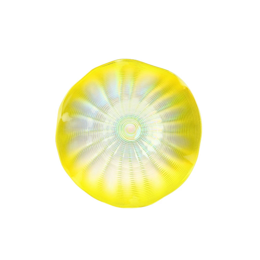 CC Home Furnishings 25.5" Yellow and White Swirled Sunflower Glass Plate