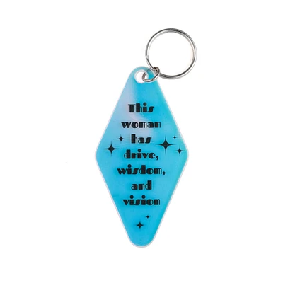 This Woman Has Drive Wisdom and Vision Iridescent Blue Purple Keychain | Gifts for Her, Retro Keychains, Funny Keychains, Car Keys Home Keys