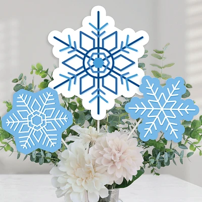 Big Dot of Happiness Blue Snowflakes - Winter Holiday Party Centerpiece Sticks - Table Toppers - Set of 15