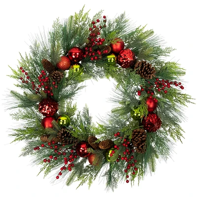 Northlight Berries, Pinecones and Ornaments Artificial Christmas Wreath - 36" - Unlit
