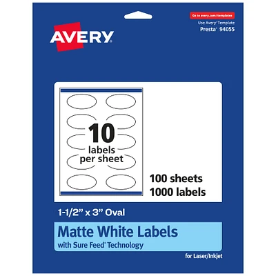 Avery Matte White Oval Labels