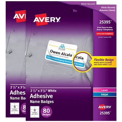 Avery Adhesive Name Badges, 2-1/3" x 3-3/8" (2 Pack of 25395)