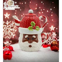kevinsgiftshoppe Ceramic African American Christmas Santa Claus Tea For One, Gift for Her, Gift for Mom, Tea Party Dcor, Caf Dcor,
