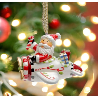 kevinsgiftshoppe Ceramic Santa Flying Airplane Tree Ornament, Home Dcor, Gift for Her, Him, Dad, Mom, Gift for Pilot, Christmas Dcor