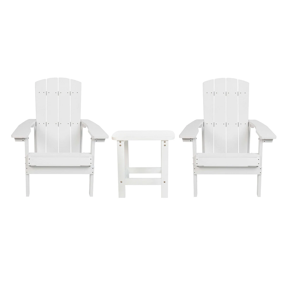 Merrick Lane Set of 2 Riviera All-Weather Adirondack Patio Chairs with Matching Side Table