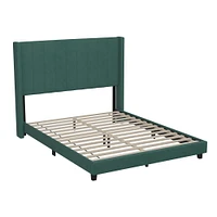 Merrick Lane Sana Modern Upholstered Platform Bed Frame with Padded, Tufted Wingback Headboard and Wood Support Slats, No Box Spring Required