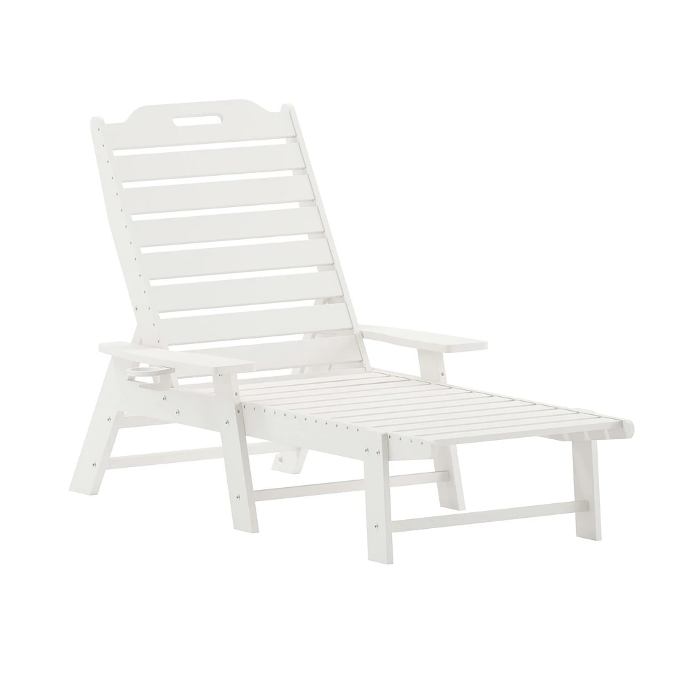 Merrick Lane Gaylord Set of 2 Adjustable Adirondack Loungers with Cup Holders- All-Weather Indoor/Outdoor HDPE Lounge Chairs