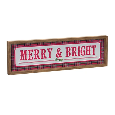 Melrose 19.75" Merry and Bright Plaid Framed Wall Sign