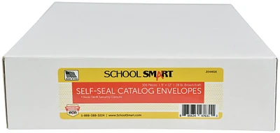 School Smart Kwik-Tak Envelopes, 9 x 12 Inches, 28 lb, Kraft Brown, Box of 100