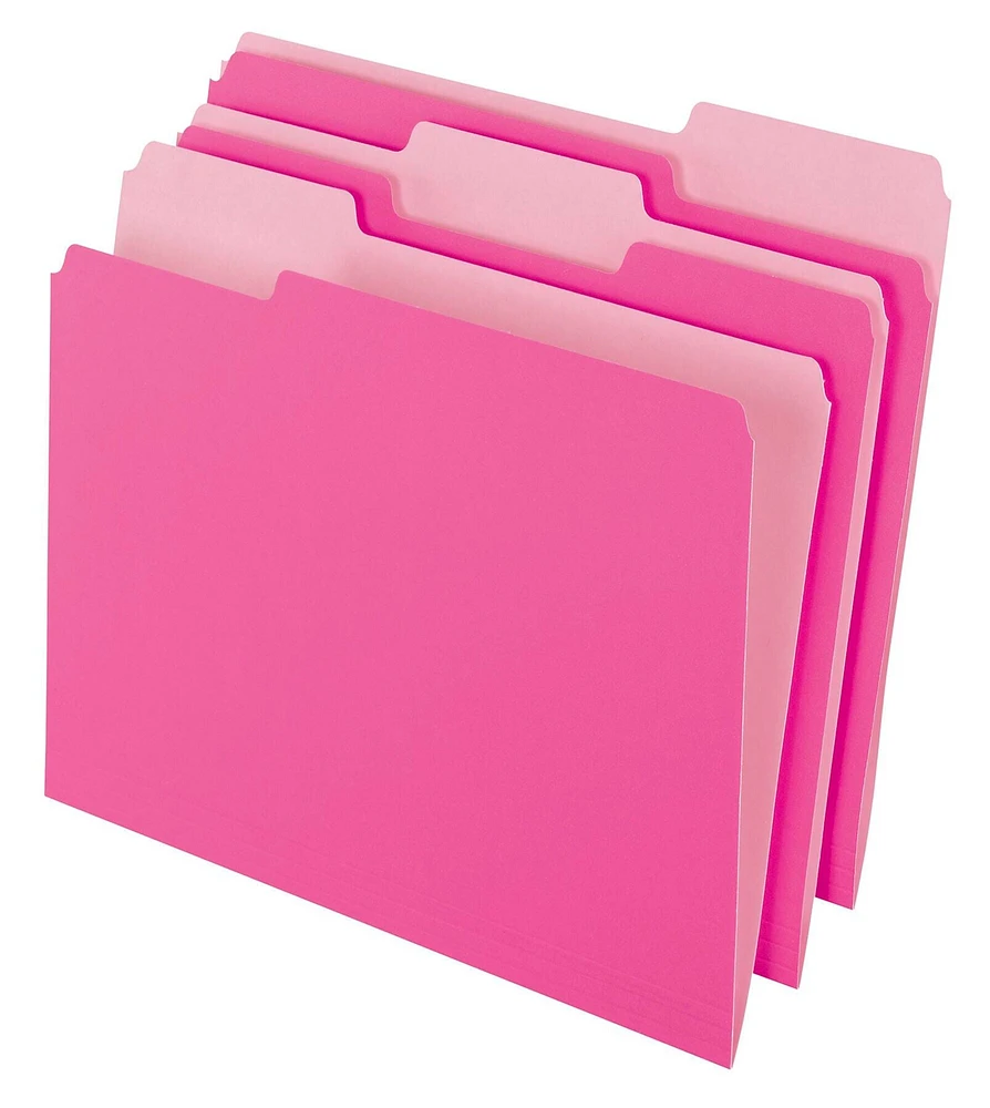 Pendaflex Two-Tone File Folder, Letter Size, 1/3 Cut Tabs, Pink, Pack of 100