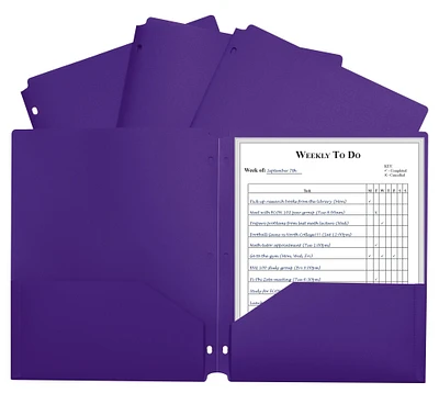 C-Line 2-Pocket Poly Folder, 3 Hole Punched, Purple, Pack of 25