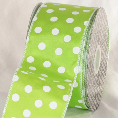 The Ribbon People Lime Green and White Polka Dots Printed Wired Craft Ribbon 2.5" x 40 Yards