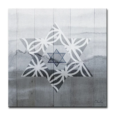 Crafted Creations Blue and Gray Star of David VI Square Wall Art Decor 20" x 20"