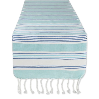 Contemporary Home Living 14" x 72" Blue and White Tidal Stripe Fouta Decorative Table Runner