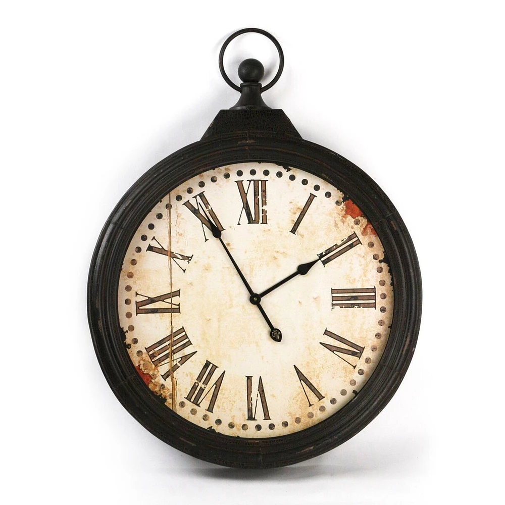 Zentique 35" Black and Beige Round Distressed Finish Wall Clock