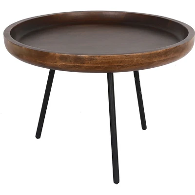 Signature Home Collection 23.75" Walnut Brown and Black Round Mango Wood Accent Table