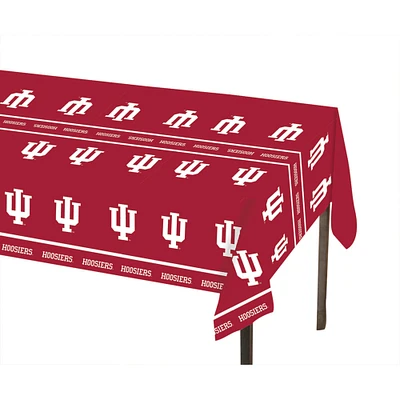 Party Central Club Pack of 12 Red and White NCAA Indiana University Disposable Picnic Party Table Covers 108"