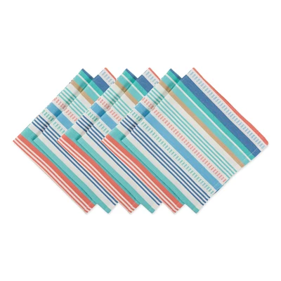 Contemporary Home Living Set of 6 Pastel Blue and Red Striped Napkin, 20"