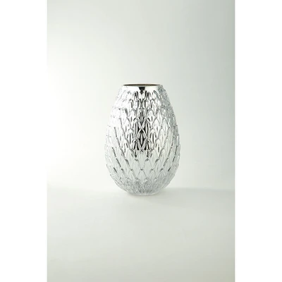 CC Home Furnishings 10" Metallic Silver Bumpy Round Glass Vase