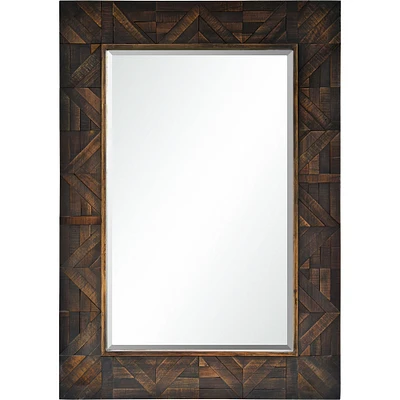 Signature Home Collection 42" Brown Wooden Framed Beveled Rectangular Wall Mirror