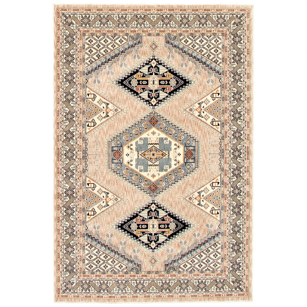 Chaudhary Living 7.75' x 10' Off White and Beige Medallion Geometric Rectangular Area Throw Rug