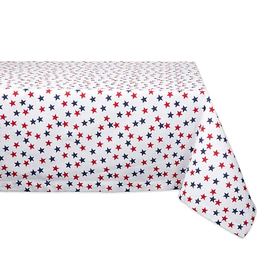 Contemporary Home Living 84" White and Blue American Stars Printed Rectangular Outdoor Tablecloth