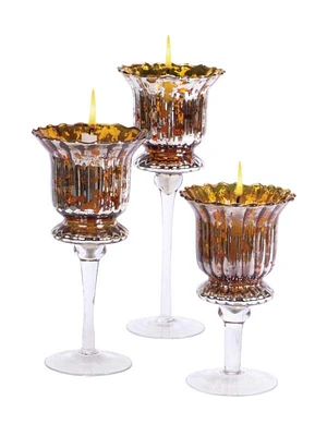 Melrose Set of 3 Gold and Silver Distressed Votive Candle Holders 8" - 12"
