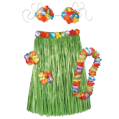 Party Central Pack of 6 Green and Red Child Girl Hawaiian Hula Dancer Costume Sets - One Size