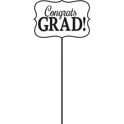 Party Central Club Pack of 36 Black and White Graduation Sign Mortarboard Centerpiece Sticks 17"
