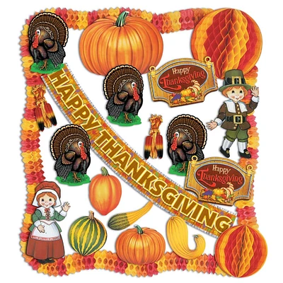 Beistle 24-Piece Pilgrims, Turkeys and Pumpkins Thanksgiving Decorating Kit