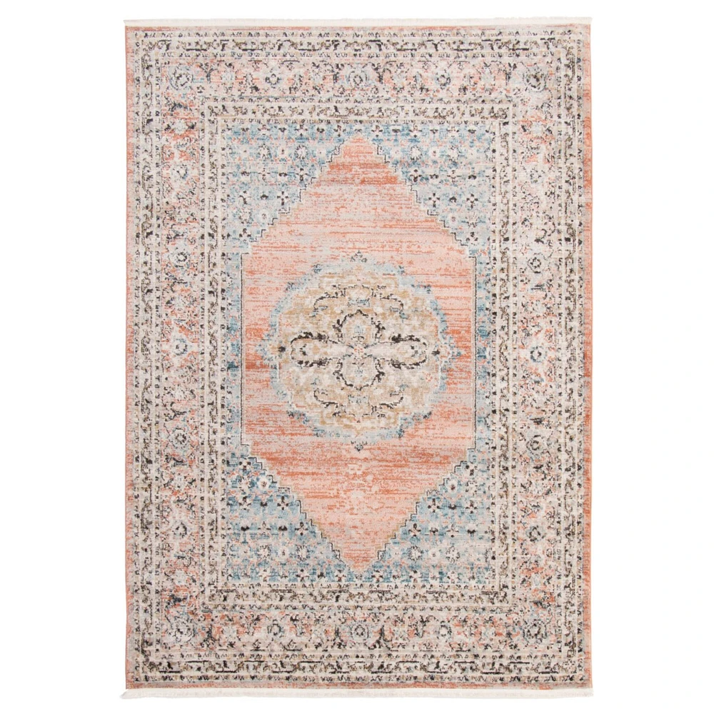 Chaudhary Living 6.5' x 9.5' Taupe and Blue Vintage Medallion Rectangular Area Throw Rug