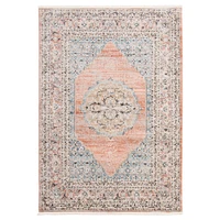 Chaudhary Living 6.5' x 9.5' Taupe and Blue Vintage Medallion Rectangular Area Throw Rug