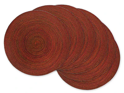 CC Home Furnishings Set of 6 Variegated Red Round Woven Placemats 15" x 15"