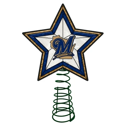 The Memory Company 10" Lighted Gold and Blue Star MLB Milwaukee Brewers Christmas Tree Topper