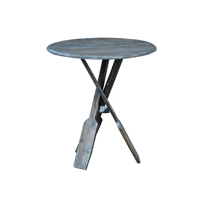 The Hamptons Collection 26" Distressed Brown and Blue Cottage Round Boat Oar Accent Table