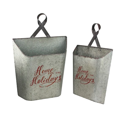 Diva At Home Set of 2 Home for the Holidays Weathered Christmas Wall Buckets