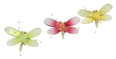 Kurt Adler Set of 3 Yellow and Green Crystalique Mirror Dragonfly Christmas Ornaments 4"