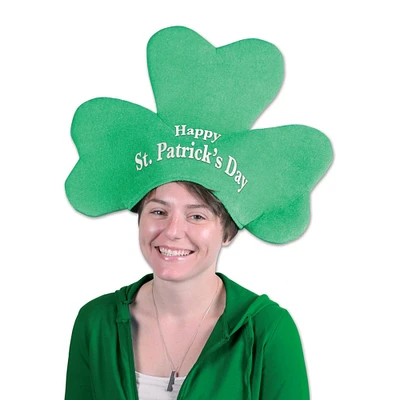 Beistle Pack of 6 Green Plush "Happy St. Patrick's Day" Shamrock Hat - Adult Sized