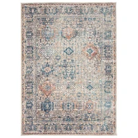 Chaudhary Living 5.25' x 7.5' Gray and Blue Vintage Geometric Rectangular Area Throw Rug