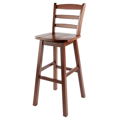 Contemporary Home Living 43.5" Walnut Brown Ladder Back Bar Stool with Swivel Seat