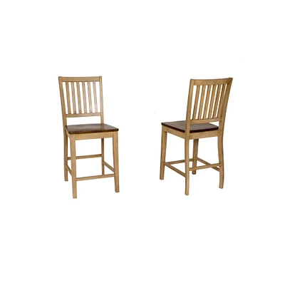 The Hamptons Collection Set of 2 Light Beige and Brown Slat Back Cafe Height Barstool, 41”