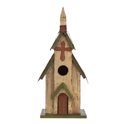 Glitzhome 11.81" Distressed Finish Wooden Church Birdhouse