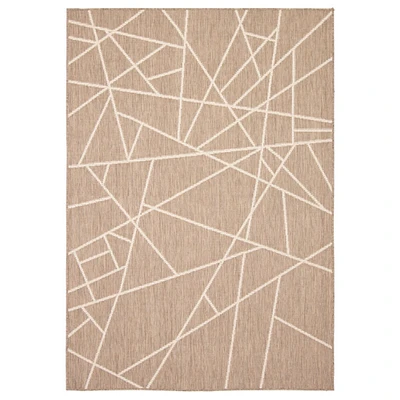 Chaudhary Living 4' x 5.5' Taupe and Beige Geometric Rectangular Outdoor Area Throw Rug