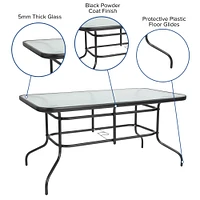 Emma and Oliver Seven Piece Patio Table Set with Metal Table with Tempered Glass Top and 6 Flex Comfort Stacking Chairs