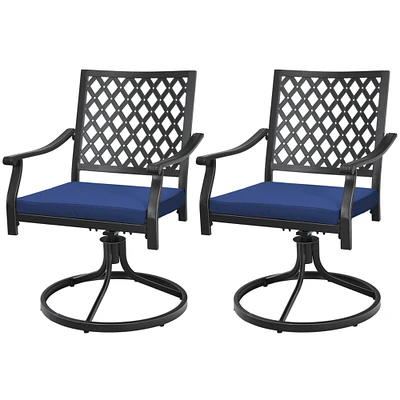 Gymax 2PCS Patio Swivel Dining Chairs Lattice Rocker Cushioned Armrest Navy