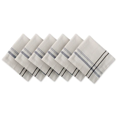 CC Home Furnishings Set of 6 White and Black French Striped Square Napkins 20”